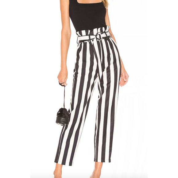 superdown Pants - Superdown Pants Womens Small Black White Stripe Pippa Belted High Rise REVOLVE